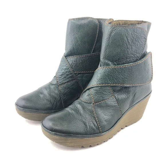 Fly London Yeddo Green Leather Ankle Boots EUR 38