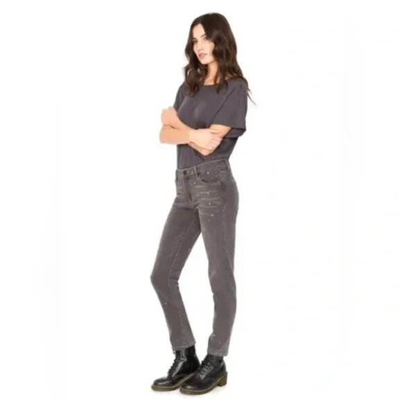 FP x SANDRINE ROSE Splatter Polka Dot Jeans Mid-Rise Medium Skinny 28 Grey NWT