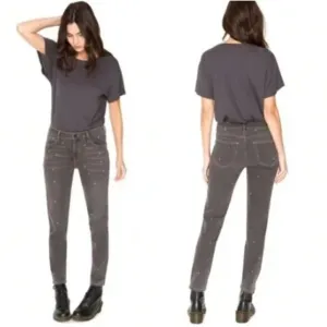 FP x SANDRINE ROSE Splatter Polka Dot Jeans Mid-Rise Medium Skinny 28 Grey NWT