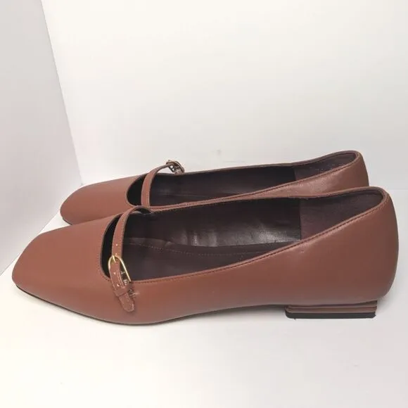 Franco Sarto Tayana Tan brown Mary Jane Square Toe Flats Womens 10 W Wide