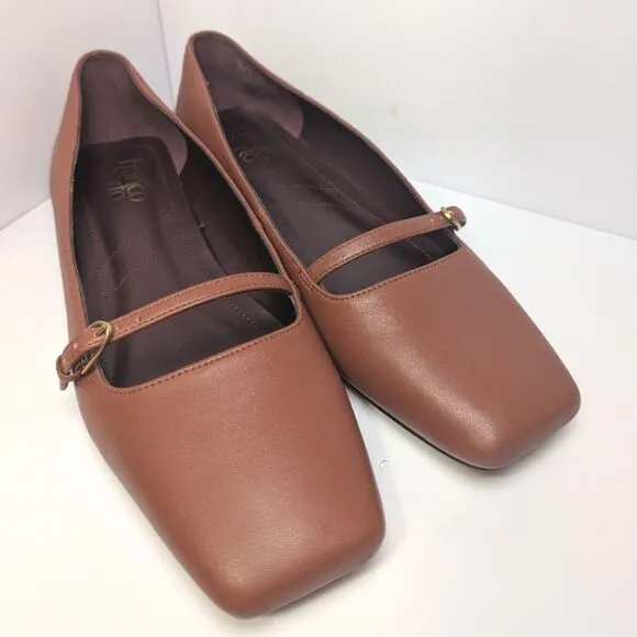 Franco Sarto Tayana Tan brown Mary Jane Square Toe Flats Womens 10 W Wide
