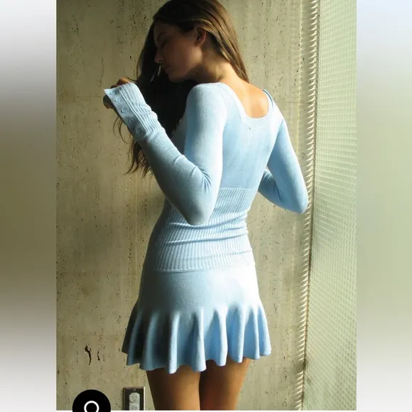 Frankies Bikinis Claude Lightweight KnitLong Sleeve Dress in Cornflower Blue L