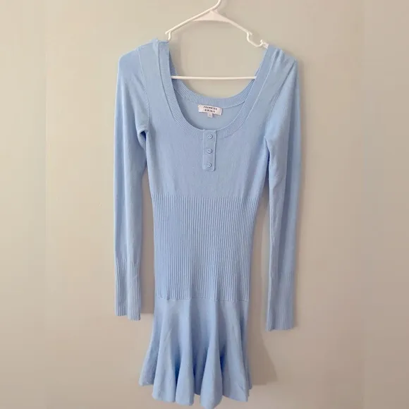 Frankies Bikinis Claude Lightweight KnitLong Sleeve Dress in Cornflower Blue L
