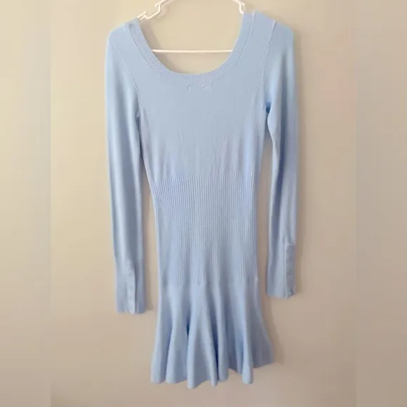 Frankies Bikinis Claude Lightweight KnitLong Sleeve Dress in Cornflower Blue L