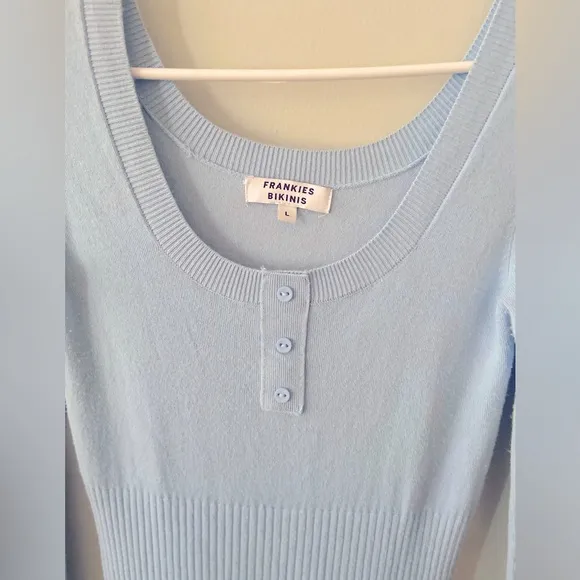 Frankies Bikinis Claude Lightweight KnitLong Sleeve Dress in Cornflower Blue L