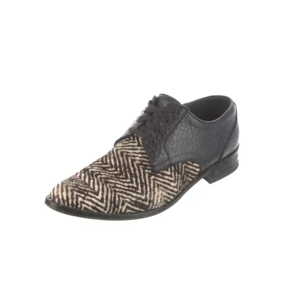 Freda Salvador Strut Studded Calf Hair Oxford Loafer Flats 7 Zebra Black &amp; White
