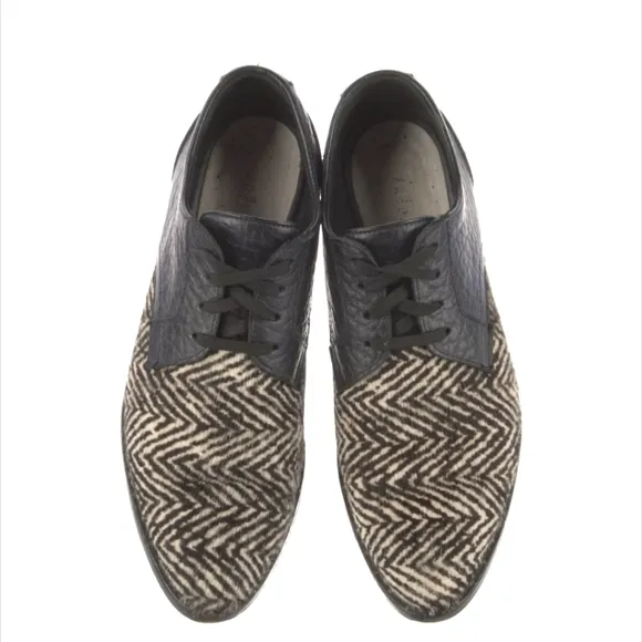 Freda Salvador Strut Studded Calf Hair Oxford Loafer Flats 7 Zebra Black &amp; White