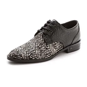 Freda Salvador Strut Studded Calf Hair Oxford Loafer Flats 7 Zebra Black &amp; White