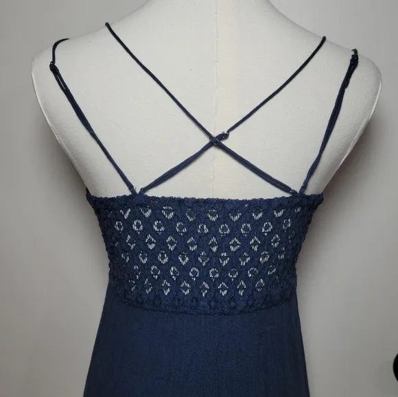 Free People Adella Blue Maxi Slip Boho Gown Beach Resort Dress Size S
