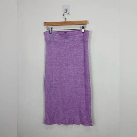 Free People | Alara midi skirt size large purple knit new stretchy spring slit