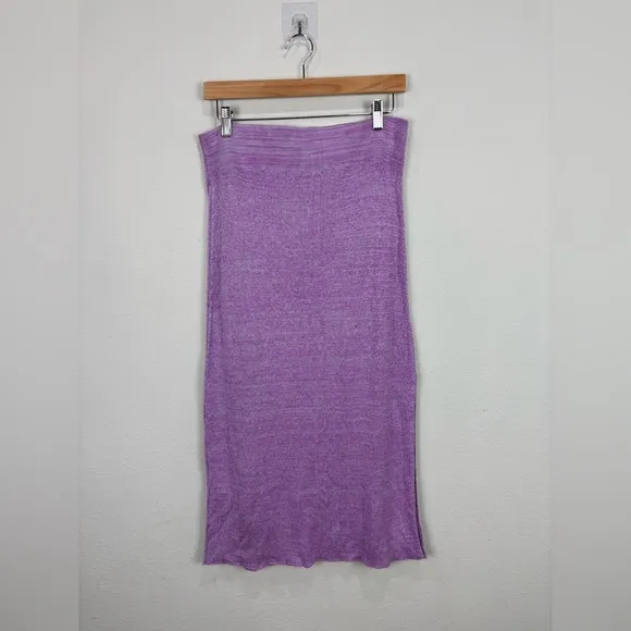 Free People | Alara midi skirt size large purple knit new stretchy spring slit