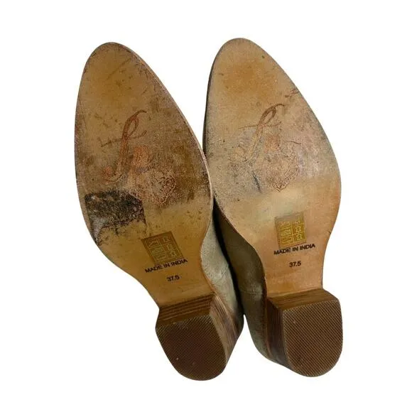 Free People Charm Double V Ankle Boots Camel Suede Size Beige 37.5 US 7