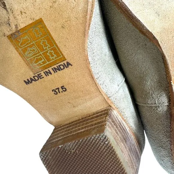 Free People Charm Double V Ankle Boots Camel Suede Size Beige 37.5 US 7