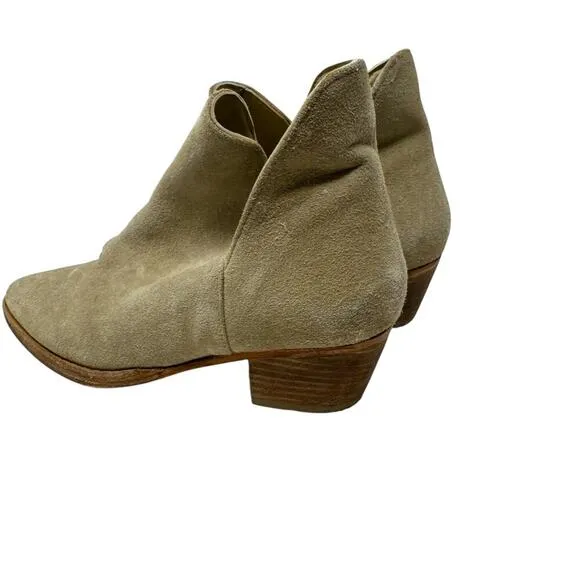 Free People Charm Double V Ankle Boots Camel Suede Size Beige 37.5 US 7