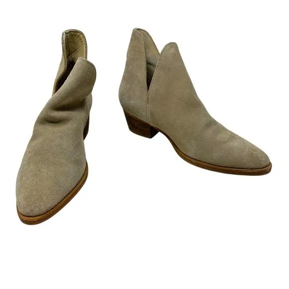Free People Charm Double V Ankle Boots Camel Suede Size Beige 37.5 US 7