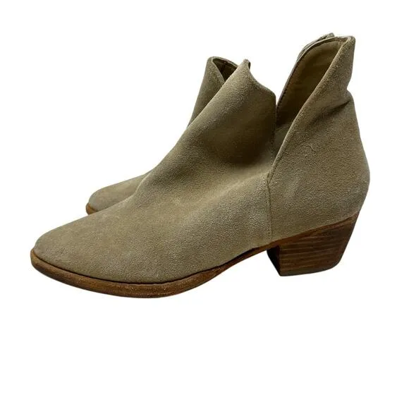 Free People Charm Double V Ankle Boots Camel Suede Size Beige 37.5 US 7