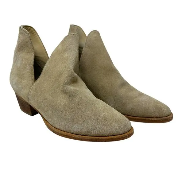 Free People Charm Double V Ankle Boots Camel Suede Size Beige 37.5 US 7