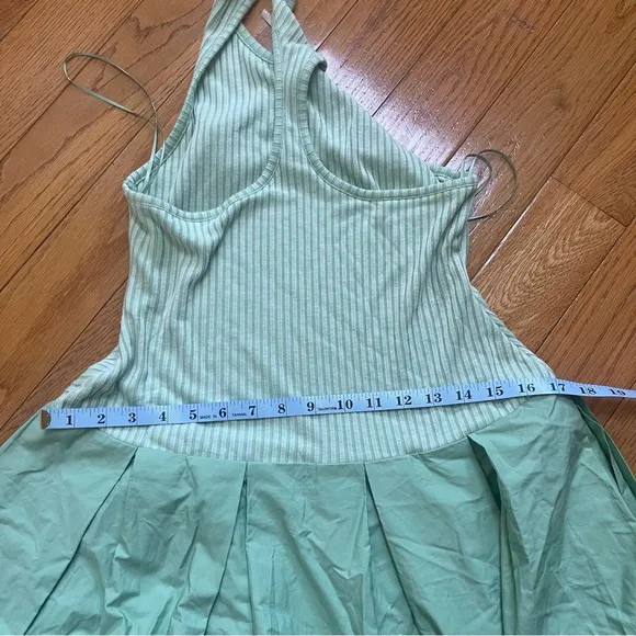 Free People Drop Of Venus Midi Mix Media Dress Bubble Skirt Green w pockets Sz S