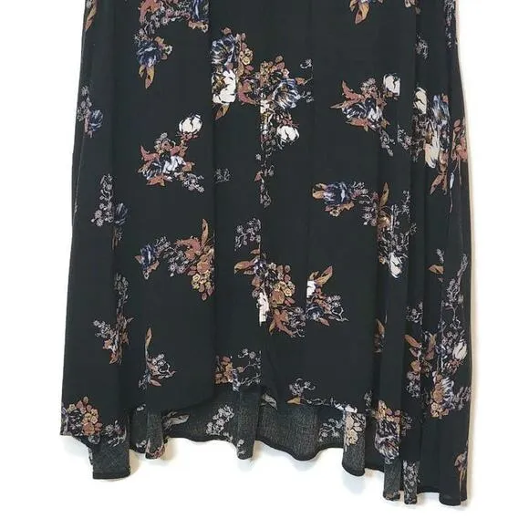 Free People Floral V Neck Sleeveless Black Flowy Swing Mini Dress Size S