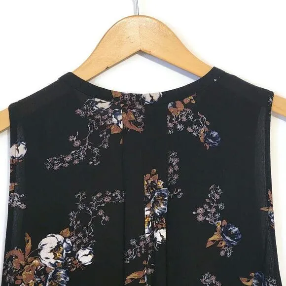 Free People Floral V Neck Sleeveless Black Flowy Swing Mini Dress Size S