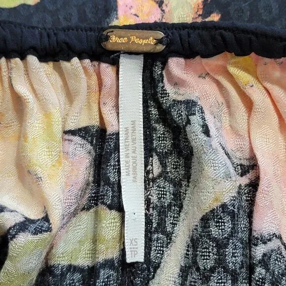 Free People Floral V Neck Sleeveless Black Flowy Swing Mini Dress Size S