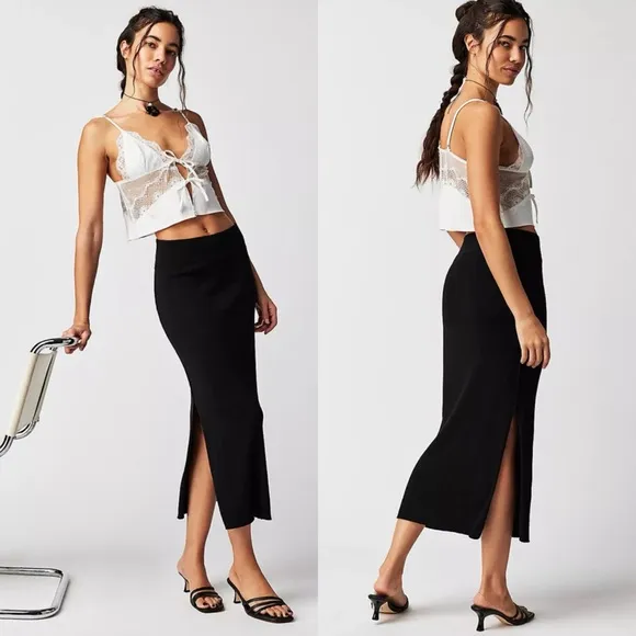 Free People Golden Hour Midi Skirt in Black