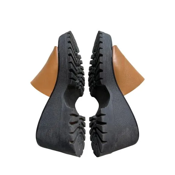 Free People Platform Wedge Sandals Women 36 EU 5.5-6 US Tan Leather y2K Chunky