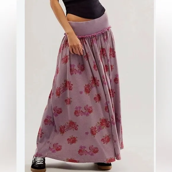 Free People Small Skirt Rosebud Maxi Floral Thermal Nirvana Combo in Lilac
