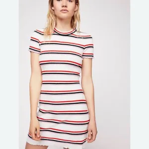 Free People So Easy Knit ribbed striped white red black &amp; lavender bodycon Dress