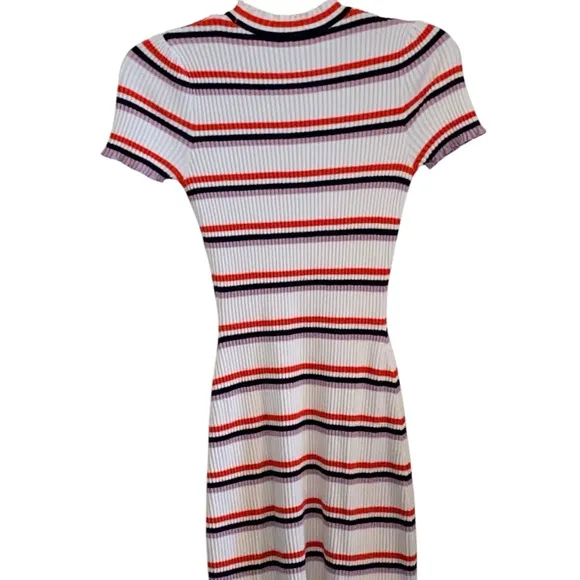 Free People So Easy Knit ribbed striped white red black &amp; lavender bodycon Dress