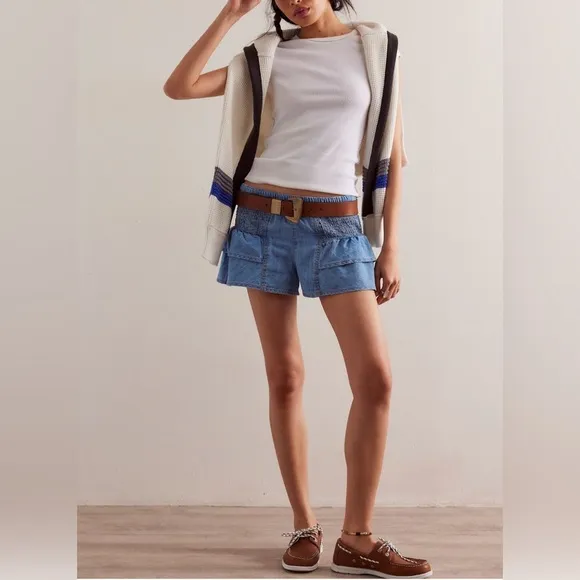 Free People We The Free Alani Pull-on Chambray Shorts
