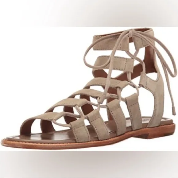 Frye Blair Side-Tie Ghillie Gladiator Sandals SZ 8 M Ash Suede