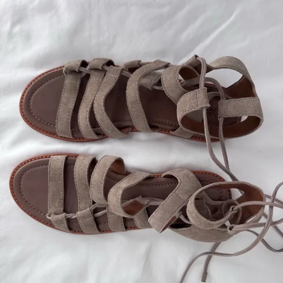 Frye Blair Side-Tie Ghillie Gladiator Sandals SZ 8 M Ash Suede