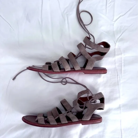Frye Blair Side-Tie Ghillie Gladiator Sandals SZ 8 M Ash Suede