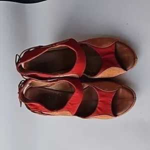 G (Series Cole Haan) Brown Suede/Red FabricChunky Heels Size 6