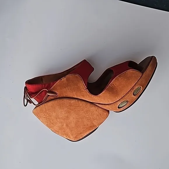 G (Series Cole Haan) Brown Suede/Red FabricChunky Heels Size 6