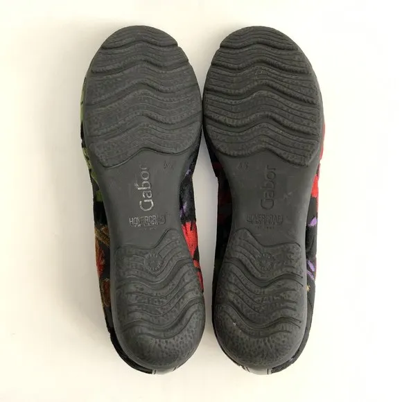 Gabor Hovercraft Flats Women Size 4.5 US 7M Black Floral Velvet Cap-toe