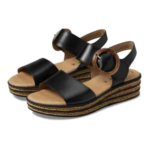 Gabor Womens 44.55 Wedge Sandals Size 4 Black Tan Leather Buckle Strap NWOB