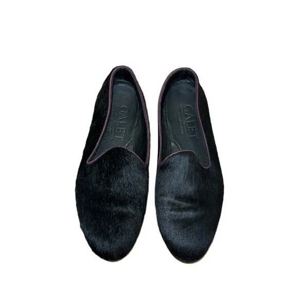 Galet By Wolf &amp; Badger Black Pony Hair Purple Piping French Handmade‎ Loafers