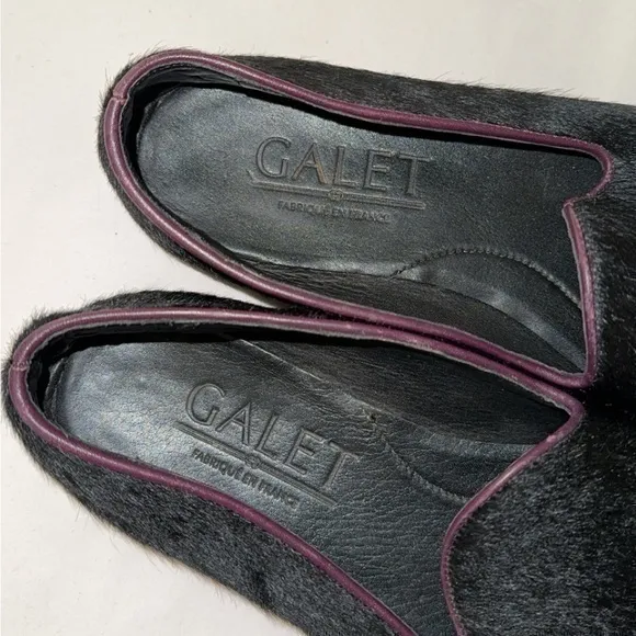 Galet By Wolf &amp; Badger Black Pony Hair Purple Piping French Handmade‎ Loafers