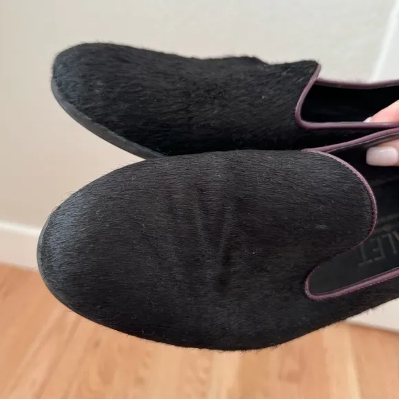 Galet By Wolf &amp; Badger Black Pony Hair Purple Piping French Handmade‎ Loafers