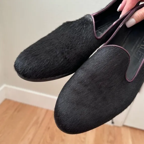 Galet By Wolf &amp; Badger Black Pony Hair Purple Piping French Handmade‎ Loafers