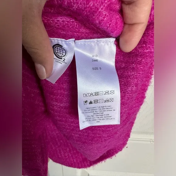 GANNI oversized v neck wool knit jumper sweater hot pink size small