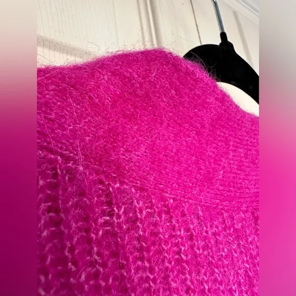 GANNI oversized v neck wool knit jumper sweater hot pink size small