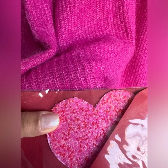 GANNI oversized v neck wool knit jumper sweater hot pink size small