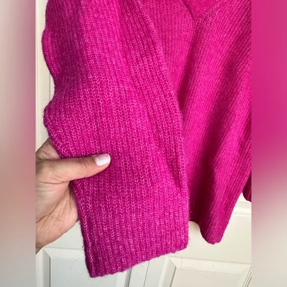GANNI oversized v neck wool knit jumper sweater hot pink size small