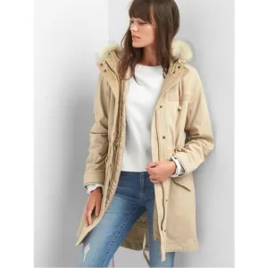 GAP 2 in 1  khaki parka jacket barn coat removable quilted lining size Small