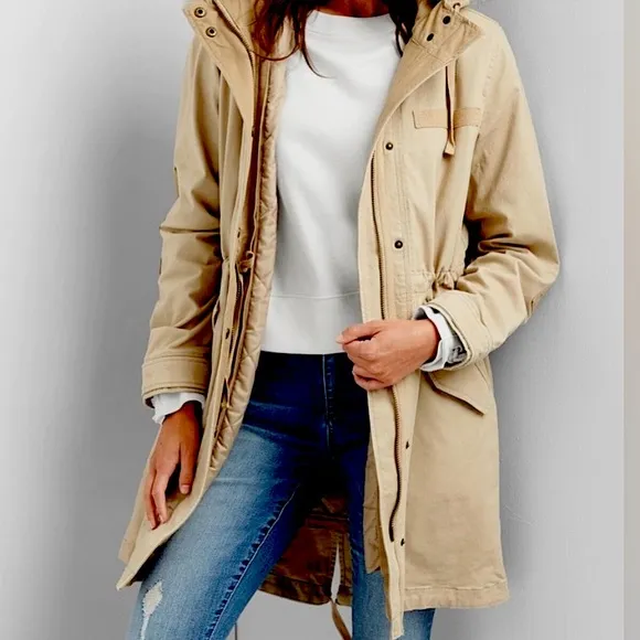 GAP 2 in 1  khaki parka jacket barn coat removable quilted lining size Small