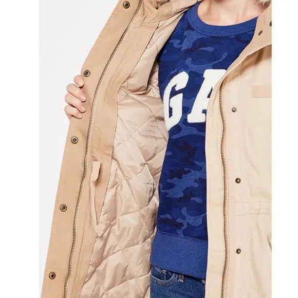 GAP 2 in 1  khaki parka jacket barn coat removable quilted lining size Small