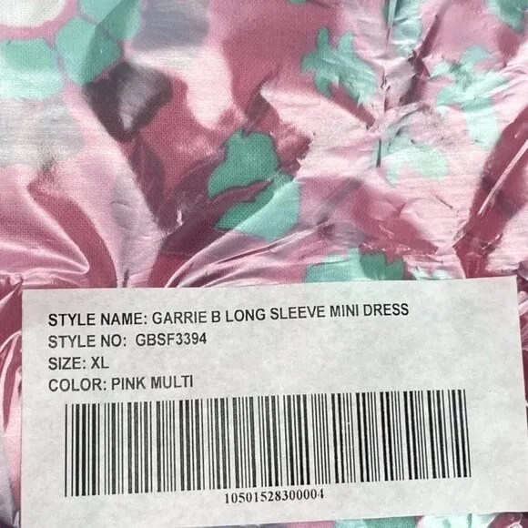 Garrie B. Women's Floral Mini Dress Pink Size XL Long Sleeve - NWT